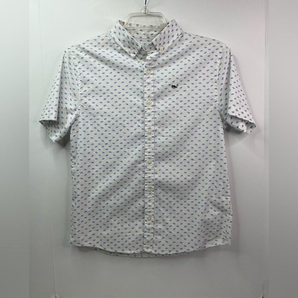 Vineyard Vines Stretch Cotton Micfish White and Bkue Shirt Size Large - Picture 1 of 7